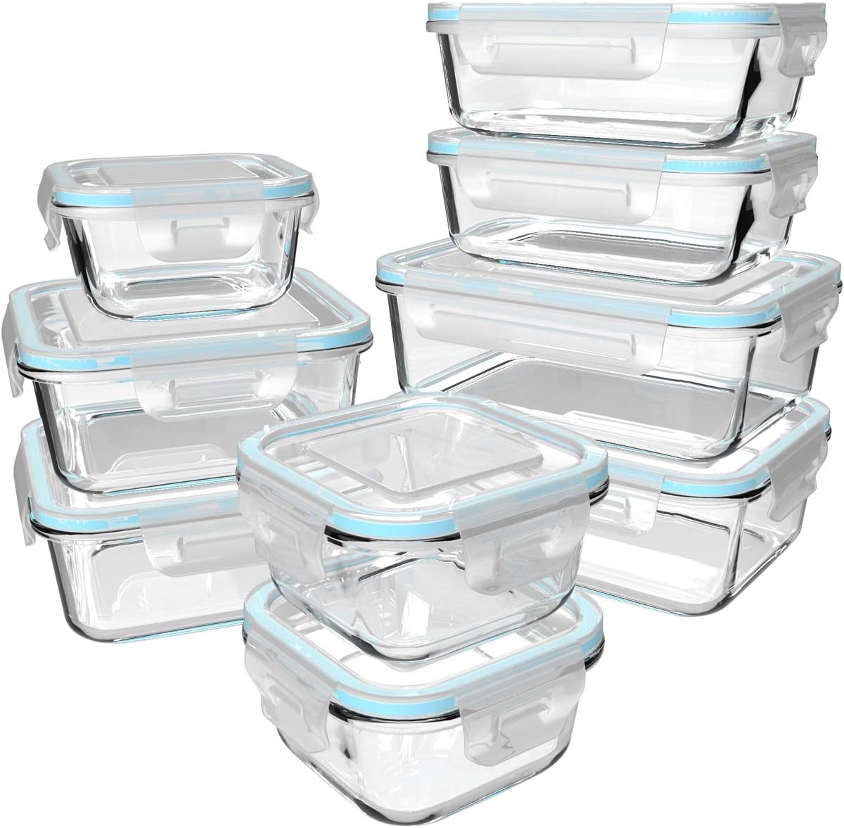 Food Storage Glass Container Set - 18-częściowy zestaw szklanych pojemników do przechowywania