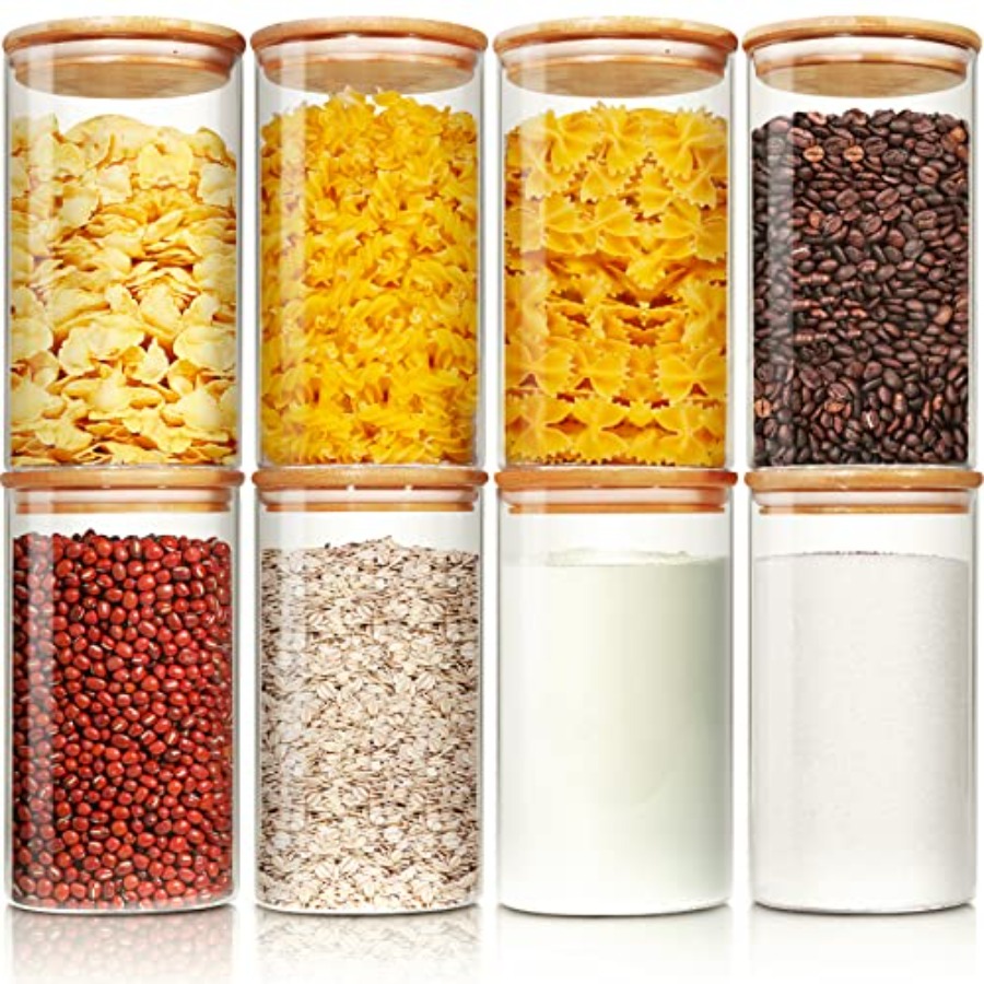 Food Storage Glass Container Set - Szklane słoiki z bambusowymi pokrywkami 28