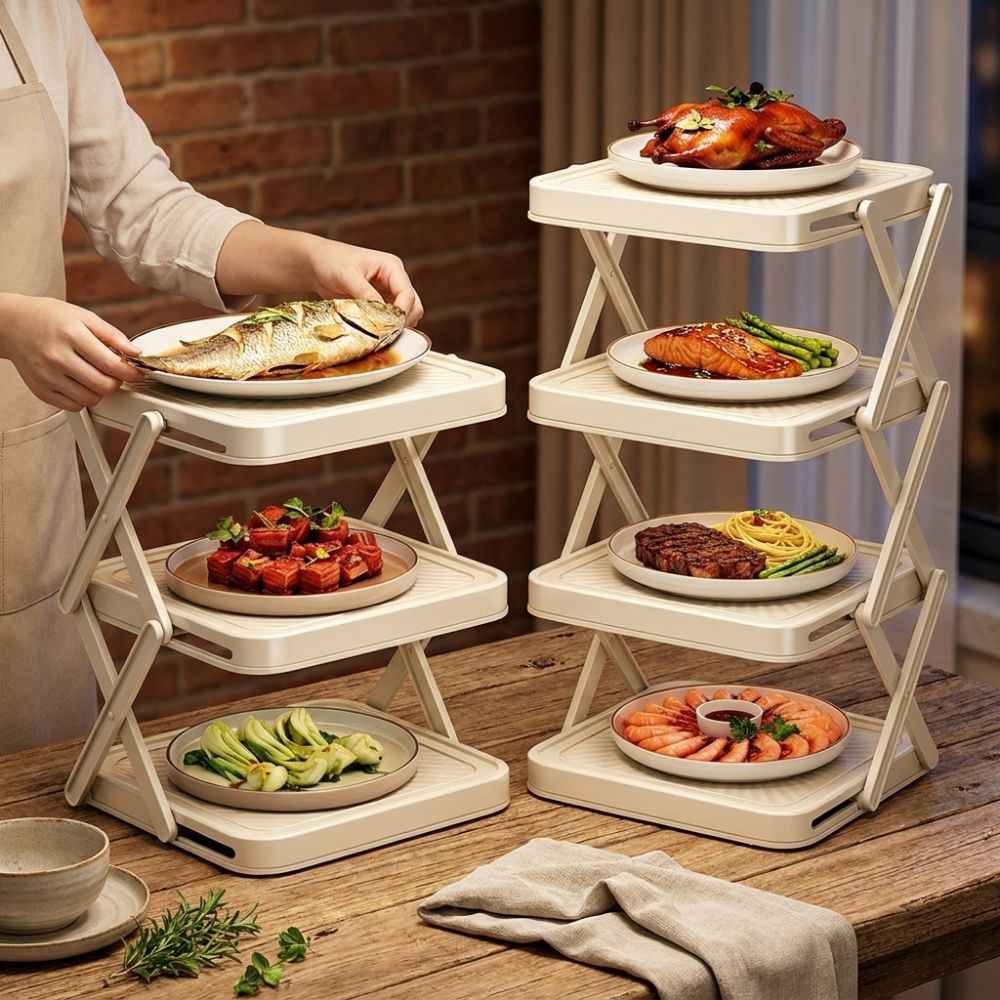 Food Storage And Preparation - 3/4-poziomowy składany regał na naczynia do