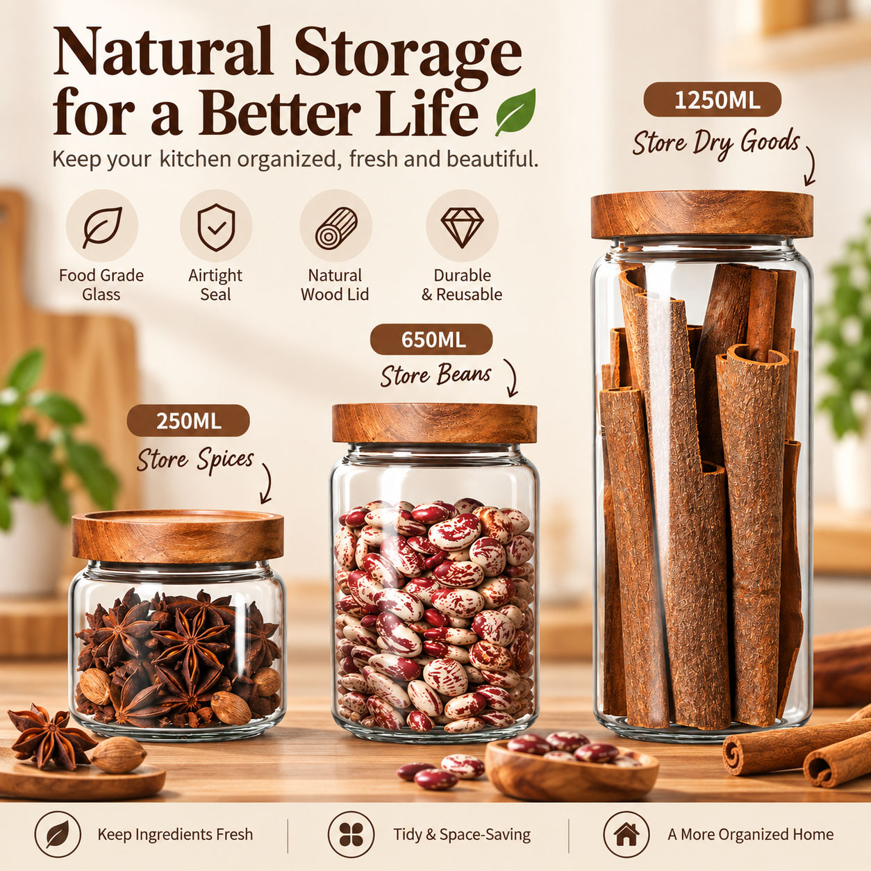 Food Storage Glass Container Set - 1 szt. Szklany, szczelny pojemnik z