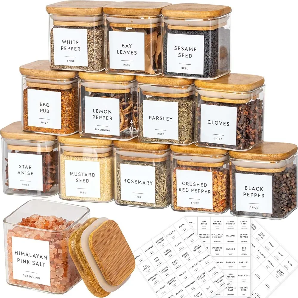 Food Storage Glass Container Set - Sześcienne słoiki na przyprawy o pojemności