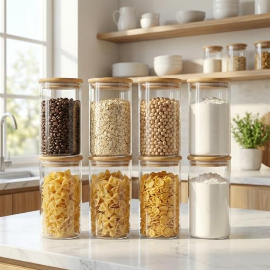 Szklane słoiki z bambusowymi p – Food Storage Glass Container Set recenzja i cena
